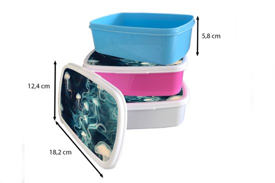 Lunch Box Blauw - Lunch Box Méduse - Mer - Wit - Vagues - Lunch Box 18x12x6 cm - Lunch Box Pain - Boîtes à pain pour Enfants et Adultes