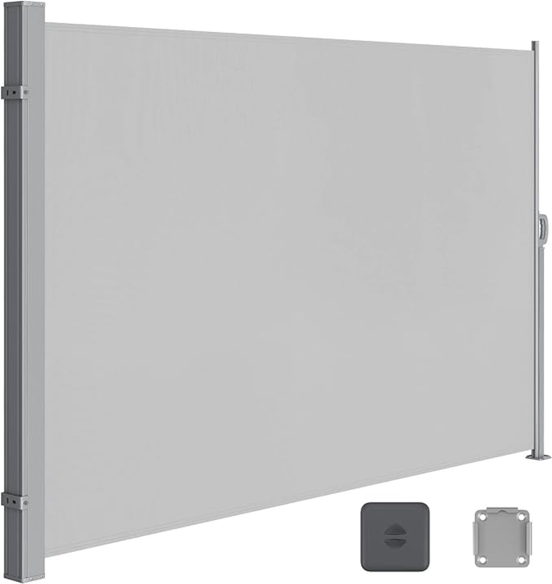 FurnStar - Zijwand - Windscherm - Uittrekbaar zijrolgordijn 160 x 350 cm - Zonwering - Ondoorzichtig - Balkon, terras, tuin - Lichtgrijs