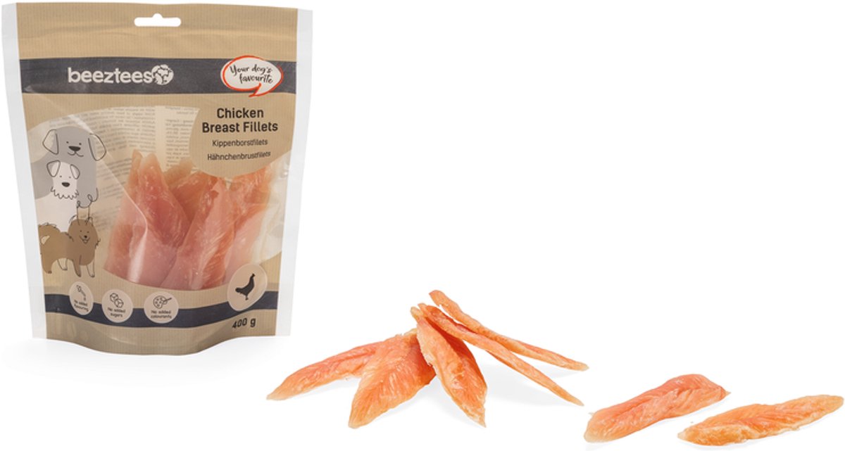 Beeztees Kippenborstfilets - Hondensnacks - Beloningssnacks - 400 gr