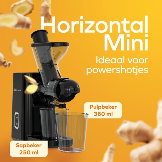 KitchenBrothers Slowjuicer - Mini Juicer - Groenten en Fruitpers - 40 mm en 50 mm invoer - 400 ml - Zwart van KitchenBrothers — afbeelding 3