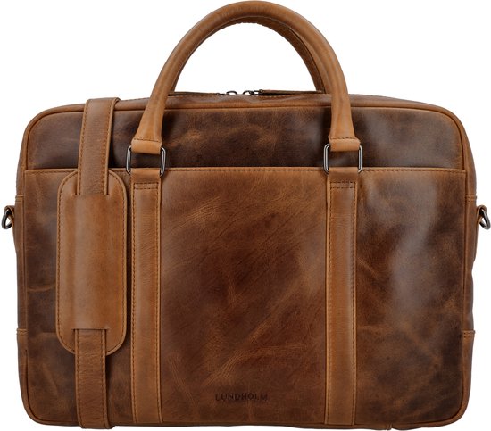 Sacoche de luxe en cuir pour ordinateur portable 15 pouces Lundholm - Sac de travail marron - Sac à bandoulière pour homme - Sac de travail en cuir véritable - Luxe - Cognac