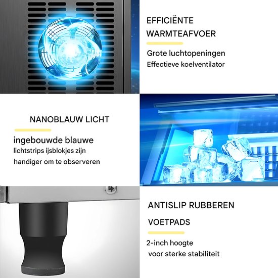 Professionele IJsblokjesmachine - 250W - IJsblokjesmaker met IJsschep - 50KG per 24 uur - Zelfreinigingsfunctie - Draagbaar - Zwart van Merkloos — afbeelding 3