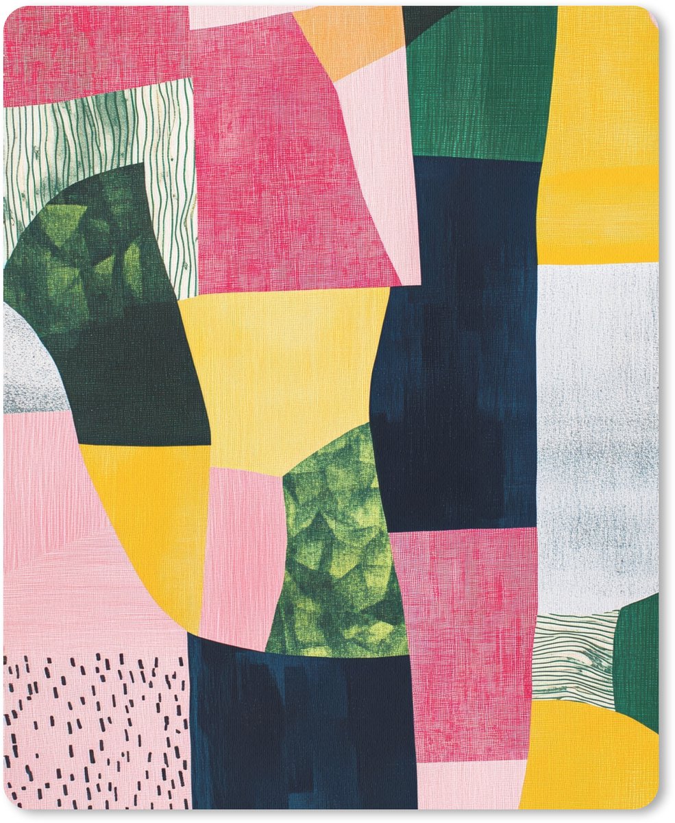 Muismat 19x23 cm - Mousepad Abstract - Roze - Lappen - Vormen - Geel - Muismatten