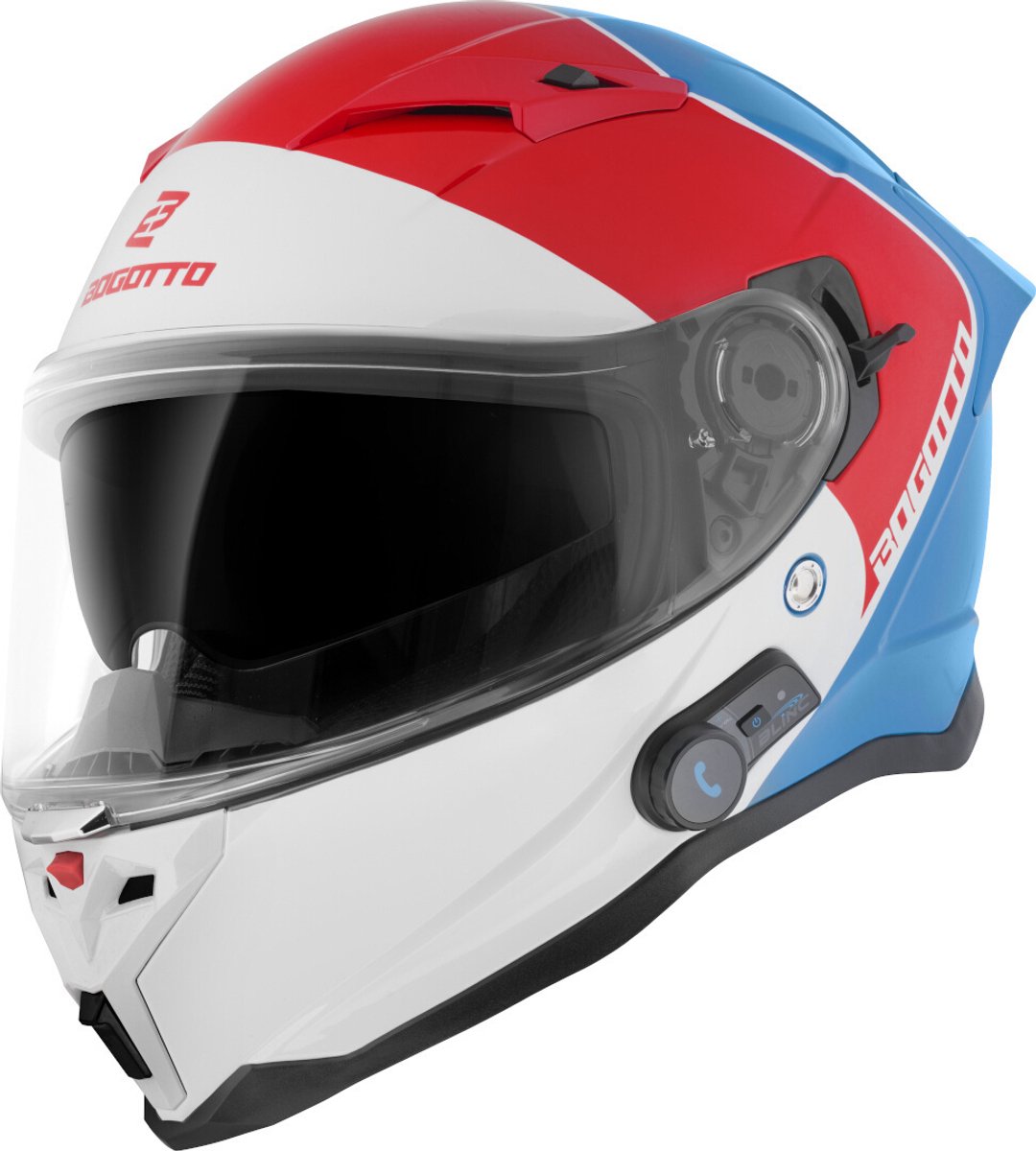 Bogotto H153 BT SPN Wit Rood Blauw Bluetooth Helm - Maat S - Helm