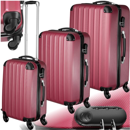 tectake® Ensemble de valises 3 pièces - Valises ABS avec coque rigide - Serrure à combinaison TSA - Ensemble de bagages avec valise à main (37L) et bagages enregistrés Grande valise (58L et 93L) - Rouge