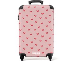 NoBoringSuitcases.com® - Kinderkoffer meisje - Kindertrolley meisjes - Hartjespatroon met roze kleuren - Handbagage koffer lichtgewicht - Reiskoffer trolley kinderen - Rolkoffer met wieltjes - Past binnen 55x40x20 en 55x35x25