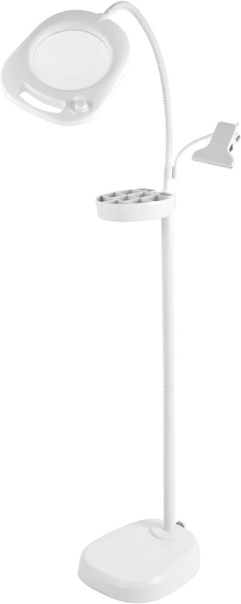 Verstelbare LED vergrotende vloerlamp met dimfunctie en accessoire houder