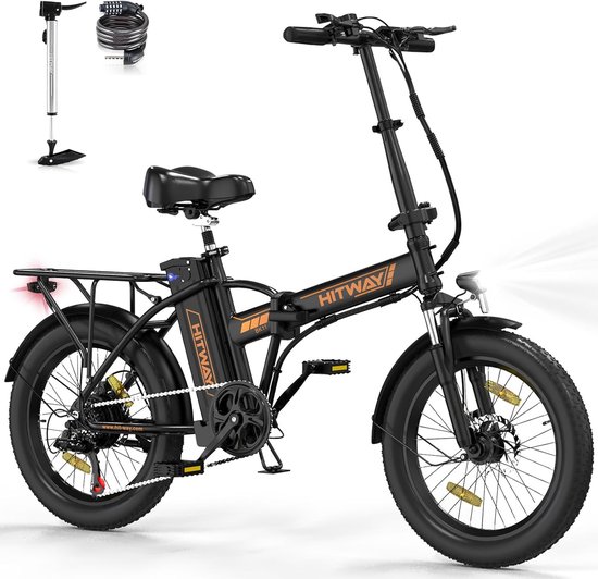 Hitway Elektrische Fiets BK11 | E-bike | 250W Motor | Fat Tire | 12Ah | 20 Inch | Zwart/Oranje