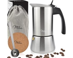 Milu Percolator voor Inductie | 2, 4, 6, 9 Koffiekopjes | RVS Espresso Maker met Onderzetter, Lepel en Borstel | 300ml / 6 Kopjes Moka Pot