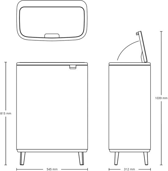 Brabantia Bo Touch Bin poubelle 3 x 11 litres avec 3 seaux intérieurs synthétiques - Mineral Concrete Grey