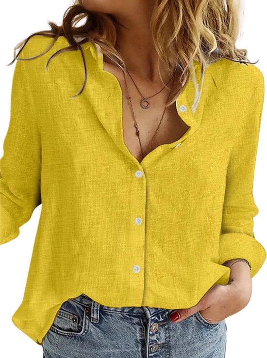 Chemisier en lin Nivard pour femme - T-shirt - Polo - Chemise - Été - Style Ibiza - Jaune - Taille S