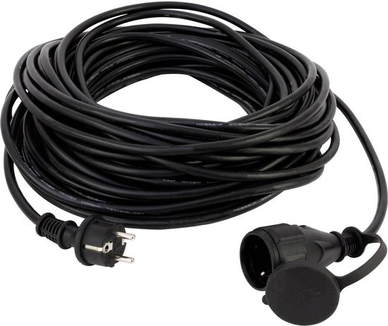 REV Verlengkabel voor buiten, waterdicht 25 m, 3680 W, H05RR-F, zwart