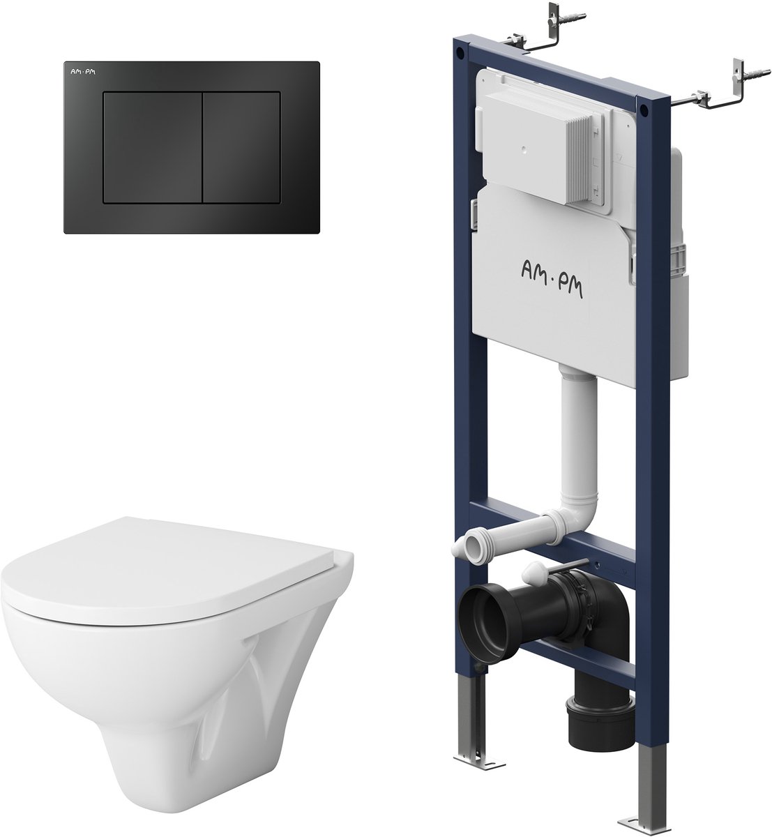AM.PM Hit - Inbouwreservoir Complete Toiletset - Hangtoilet - SoftClose Toiletzitting - Bedieningsplaat Zwart - Inbouwreservoir
