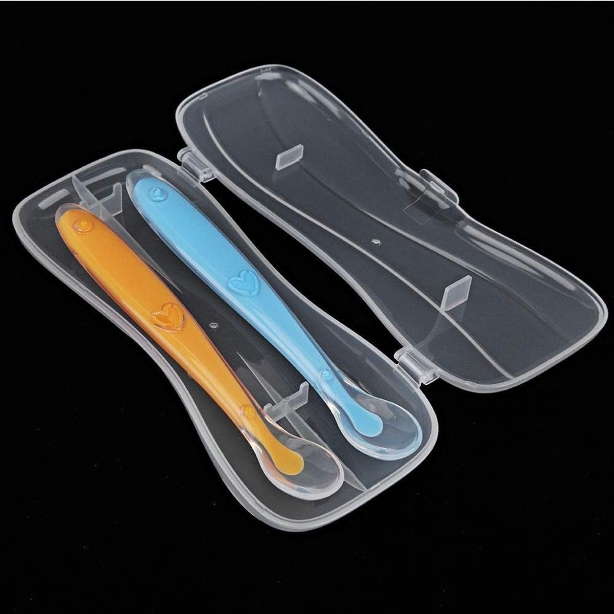 Image of 2 stks siliconen baby lepels - zachte training lepels voor kinderen - geweldige cadeauset met doos [geel en blauw]