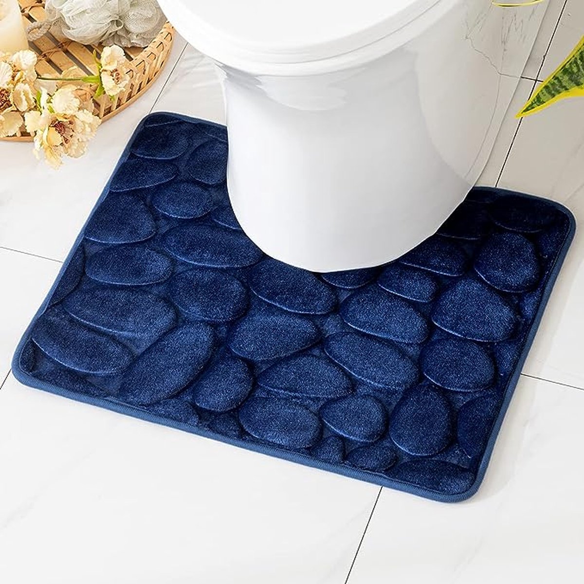 Badmatten antislip traagschuim badkamermat bad U-vorm tapijt douchemat koraal fleece zachtheid zeer absorberend wasbaar tapijt badmatten voor badkamer keuken entree 50x40 cm marineblauw