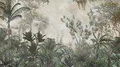 Fotobehang Tropical Trees And Leaves Wallpaper Design In Foggy Forest - 3D - Vliesbehang - 368 x 254 cm
