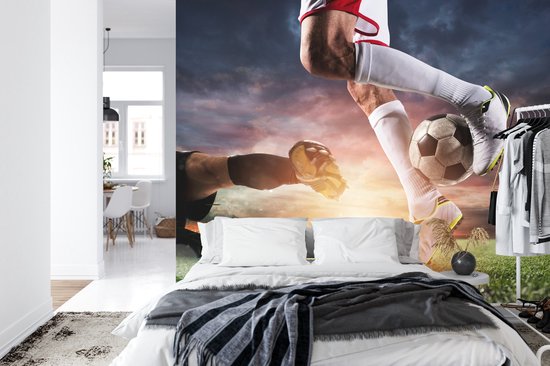 Papier peint photo peint - Match de Voetbal , à vendre en 11 tailles, Chambre d'enfant, y compris la colle à papier peint