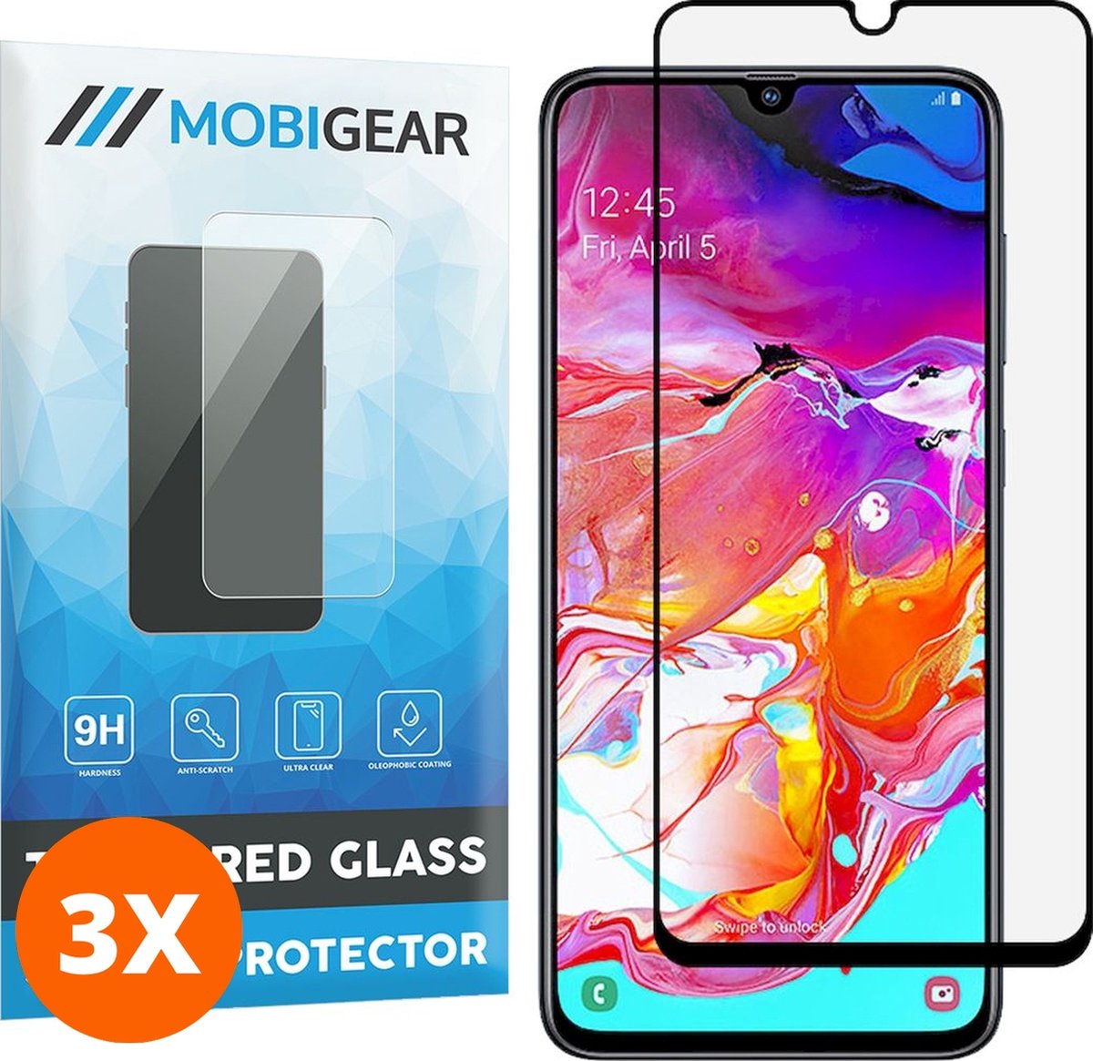 Mobigear Screenprotector geschikt voor Samsung Galaxy A70 Glazen | Mobigear Premium Screenprotector - Case Friendly - Zwart (3-Pack)