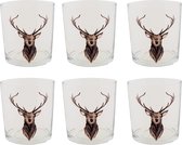 HAES DECO - Set van 6 Waterglazen - formaat Ø 8x9 cm / 250 ml - Kleur Transparant - Bedrukt Glas - Collectie: Cosy Lodge - Kerst Waterglas, Drinkglas