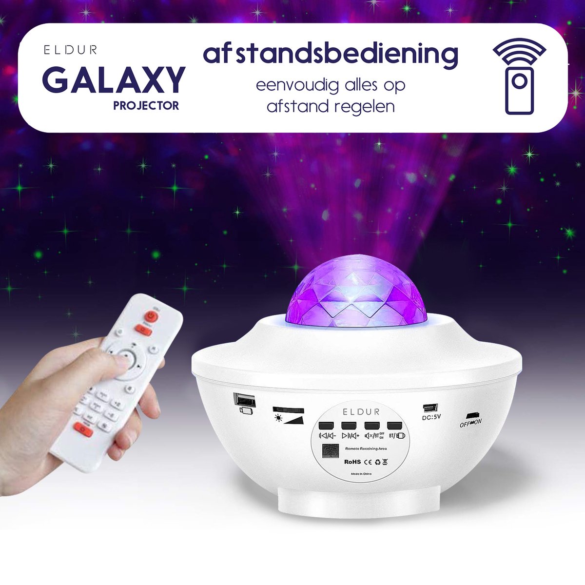 Eldur® Originele Sterren Projector - Wit - Galaxy projector - Sterrenhemel - Bluetooth met Muziek – foto 7