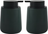 MSV Zeeppompje/dispenser Malmo - 2x - Keramiek - donkergroen/zwart - 8,5 x 12 cm - 300 ml