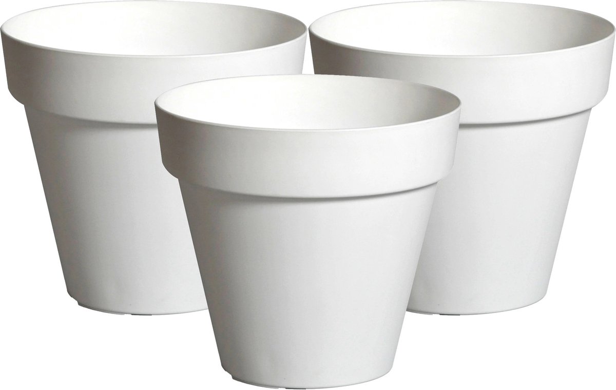 Mega Collections Plantenpot/bloempot - 3x - kunststof - wit - binnen/buiten - D20 x H17 cm