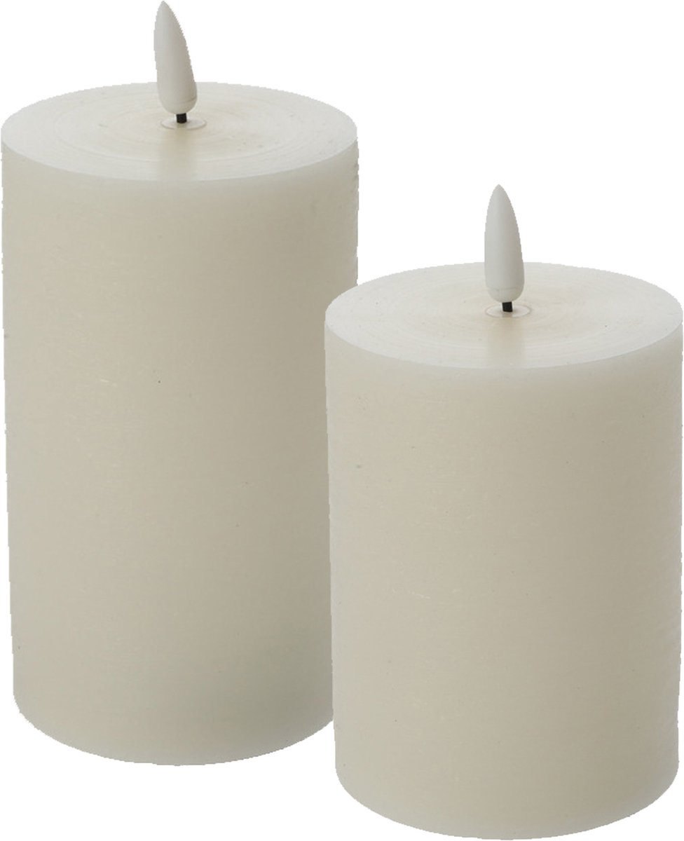 Cepewa LED kaarsen/stompkaarsen - set 2x - creme wit - H10 en H12,5 cm - flikkerend licht - timer
