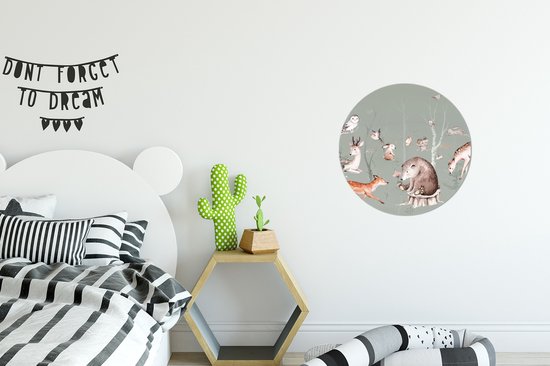 WallCircle - Cercle Mural - Cercle Mural - Animaux de la Forêt - Aquarelle - Vert - Enfants - Chambre d'Enfant - Aluminium - Dibond - 30x30 cm - Intérieur et Extérieur