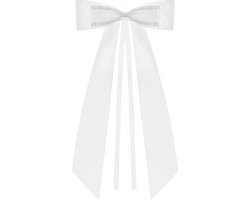 PartyDeco trouwauto antenne lint strik - Bruiloft - wit - 4x stuks - 14 cm - just married