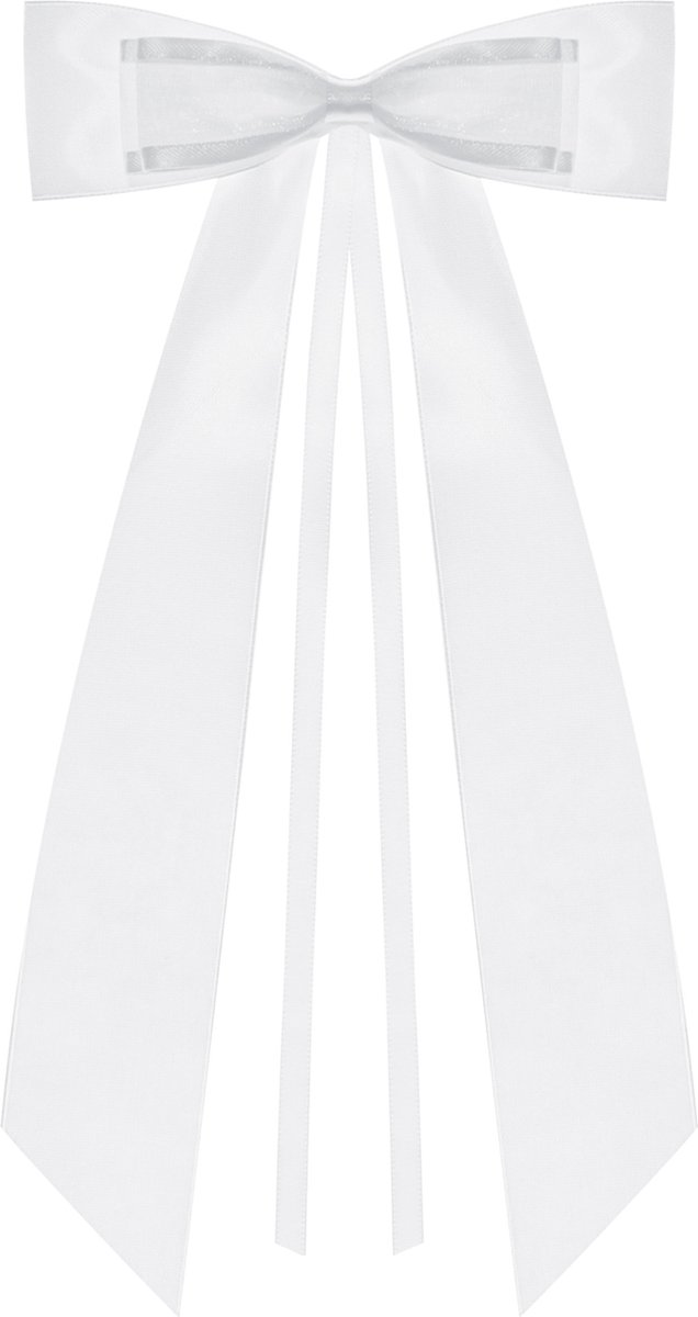 PartyDeco trouwauto antenne lint strik Bruiloft wit 4x stuks 14