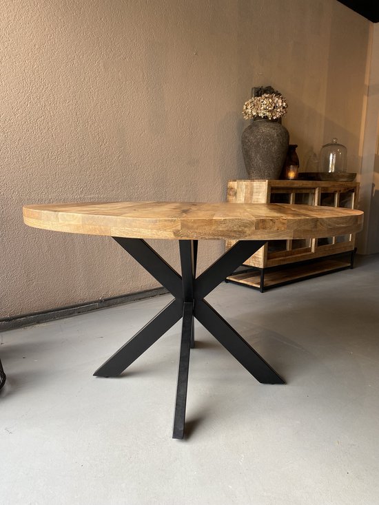 Sfeerwonen en Zo® Eettafel Rond 130 cm mangohout NATUREL
