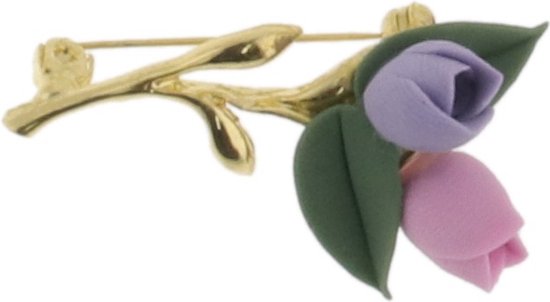 Behave - Broche - Fleurs - Tulipes - Goud - Rose - Violet - 4 cm