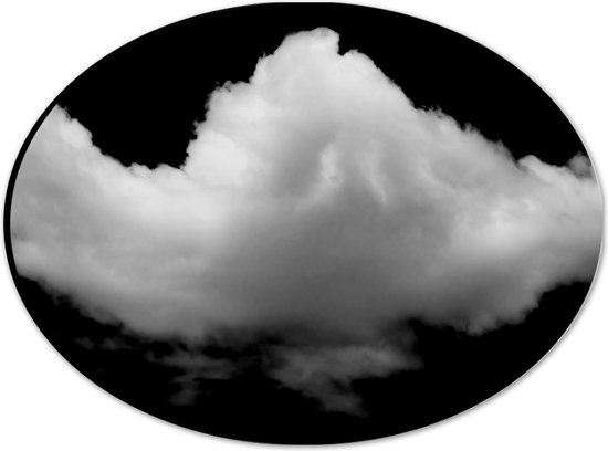 Dibond Ovaal - Witte Donzige Wolk tegen Gitzwarte Lucht - 28x21 cm Foto op Ovaal (Met Ophangsysteem)