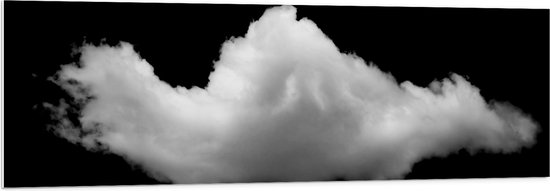 PVC Schuimplaat - Witte Donzige Wolk tegen Gitzwarte Lucht - 150x50 cm Foto op PVC Schuimplaat (Met Ophangsysteem)