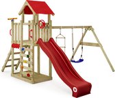 WICKEY speeltoestel klimtoestel MultiFlyer Light met schommel en rood glijbaan, outdoor kinderspeeltoestel met zandbak, ladder & speelaccessoires voor de tuin