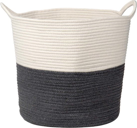 VIPOSCO Hoge wasmand, grote wasmand met lederen handvat, geweven touw- opbergmand voor dekens, speelgoed in de woonkamer, badkamer, slaapkamer, 100 l, wit en VIPOSCO Hoge wasmand, grote wasmand met lederen handvat, geweven touw- opbergmand voor dekens, speelgoed in de woonkamer, badkamer, slaapkamer, 100 l, wit en