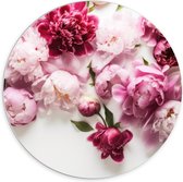 PVC Schuimplaat Muurcirkel - Mix van Roze Bloemen op Witte Achtergrond - 70x70 cm Foto op Muurcirkel (met ophangsysteem)