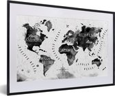 Fotolijst incl. Poster - Wereldkaart - Waterverf - Zwart - Wit - 60x40 cm - Posterlijst