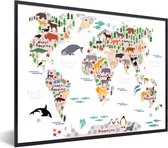 Wereldkaart - Kinderen - Dieren - Schoolplaat - Kinderkamer - 40x30 cm