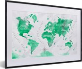 Fotolijst incl. Poster - Wereldkaart - Olieverf - Groen - 60x40 cm - Posterlijst