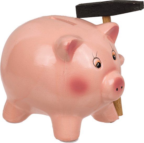 Out of the Blue Spaarvarken - Roze keramiek spaarpot met hamer - 15 cm