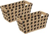 5Five Rieten opbergmand - 2x - gevlochten - beige/zwart - 31 x 15 x 1 - Kast-/badkamer mandjes