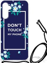 Shockproof Case Geschikt voor Samsung Galaxy A14 5G Smartphonehoesje met transparante rand Flowers Blue Don't Touch My Phone