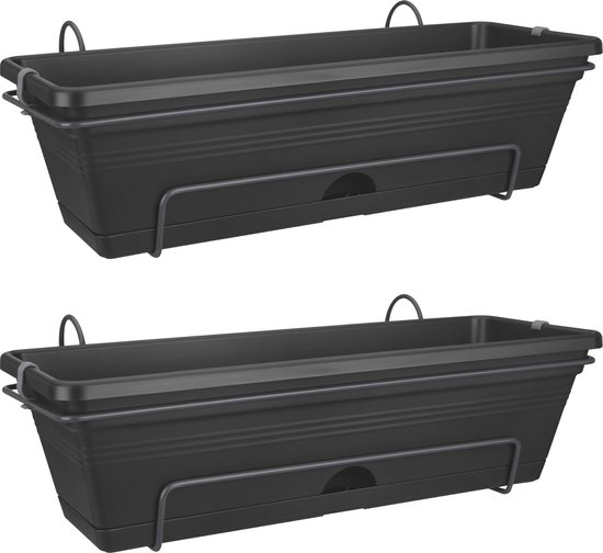 Elho Green Basics Balconnière Allin1 - Planteur pour Balcon - 2 pièces - 50 cm - Living noir