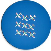 Dibond Muurcirkel - Negen Vliegtuigen Vliegend in Vierkant - 30x30 cm Foto op Aluminium Muurcirkel (met ophangsysteem)