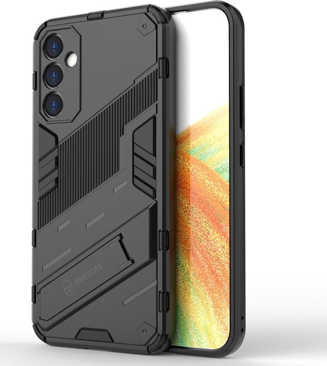 Hoesje Shockproof Kickstand Back Cover Zwart Geschikt voor Samsung Galaxy A34