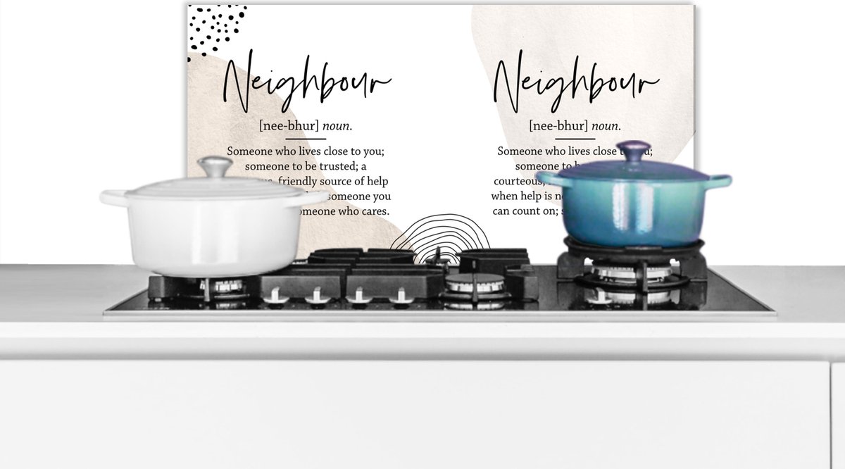 Spatscherm keuken 60x30 cm - Kookplaat achterwand Quotes - Nieuwe buren - Woordenboek - Muurbeschermer - Spatwand fornuis - Hoogwaardig aluminium