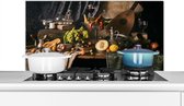 Spatscherm keuken 100x50 cm - Kookplaat achterwand Stilleven - Eten - Tafel - Muurbeschermer - Spatwand fornuis - Hoogwaardig aluminium