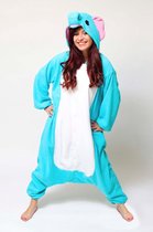 KIMU Onesie olifant blauw pak kind kostuum - maat 110-116 - olifantenpakje jumpsuit pyjama