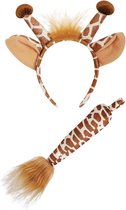 KIMU Giraf Haarband Oren & Staart Diadeem Set - Bruin Dierenprint Oortjes Giraffe Dierenpak Girafprint Pak - Kinderfeestje Festival